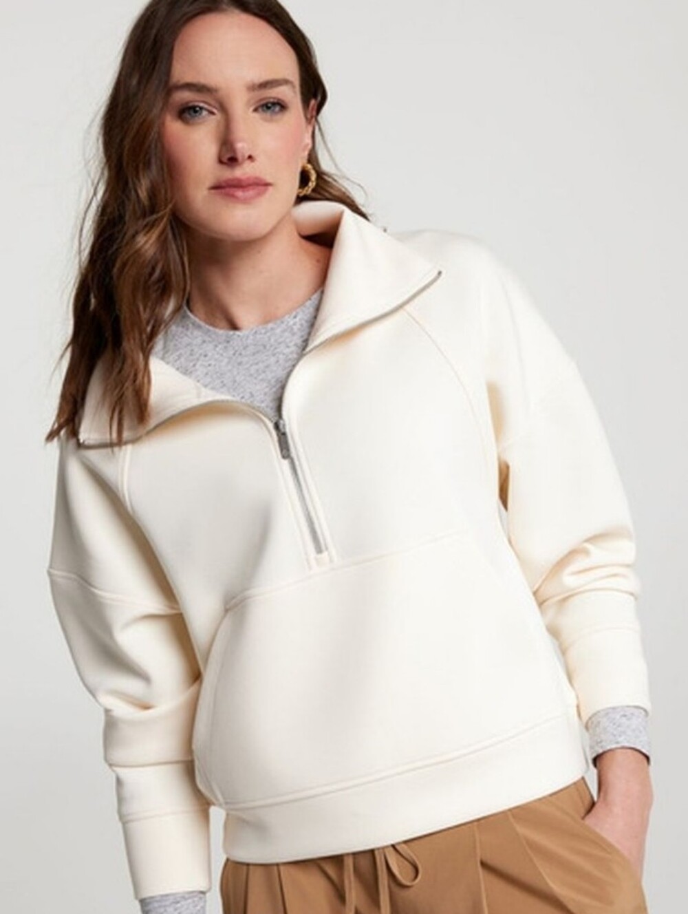 Calia Classic Cream Athletic Sporty Half-Zip Pullover Sweater Soft Womens Medium